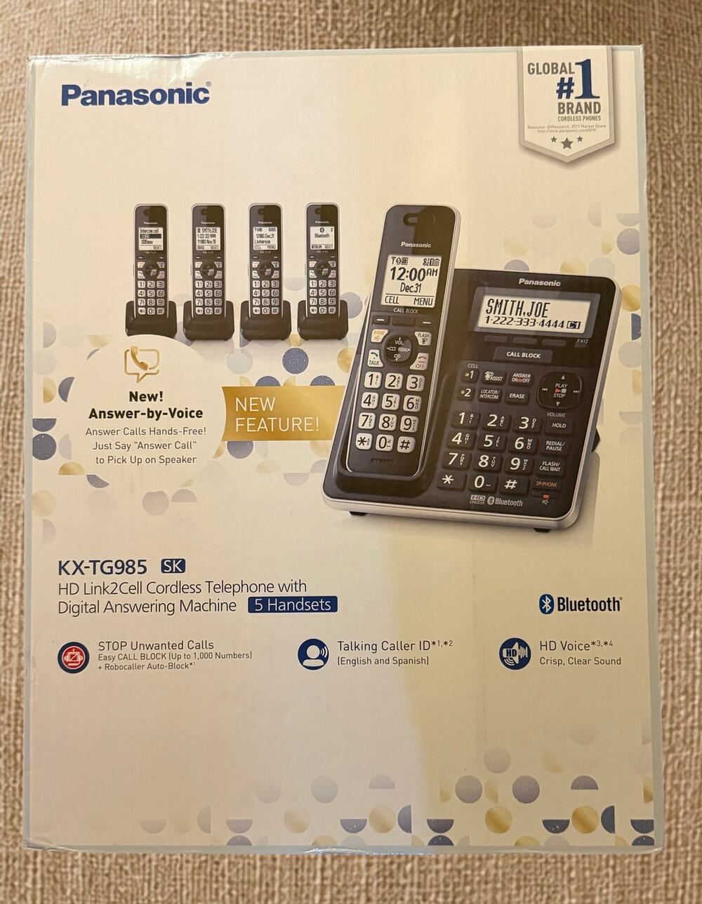 Panasonic KX-TG985SK Link2Cell 5 Handset Cordless Phone System New Open Box